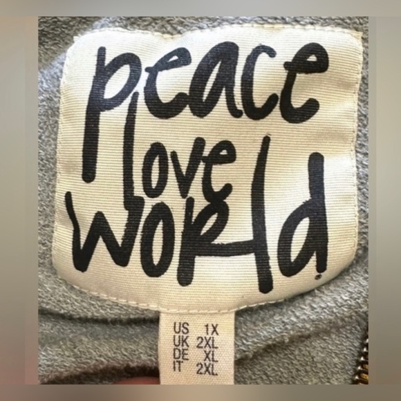 Peace Love World - Cotton - Heather Gray - Zip Up Sweatshirt Hoodie - 1X - Picture 3 of 10